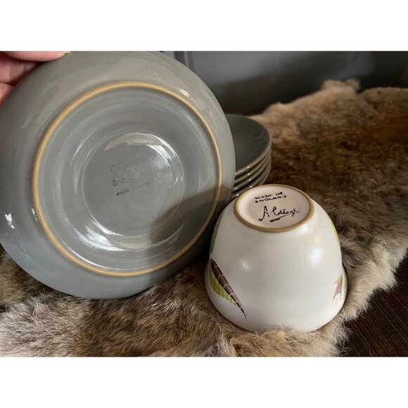 Denby Langley Spring Five (5) flat Cup + saucer set Stoneware | Made in England - Picture 5 of 9